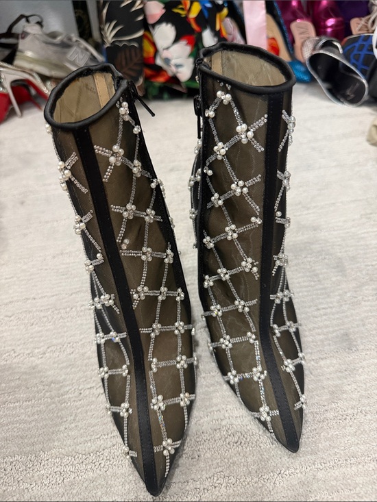 Betsey Johnson Shoes - Betsey Johnson Black Mesh Ankle Boots with Pearl & Crystal Lattice